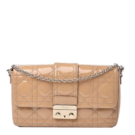 CHRISTIAN DIOR Patent Cannage New Lock Pouch Beige